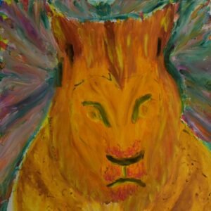 Lion Eats 40x40cm Oil Painting